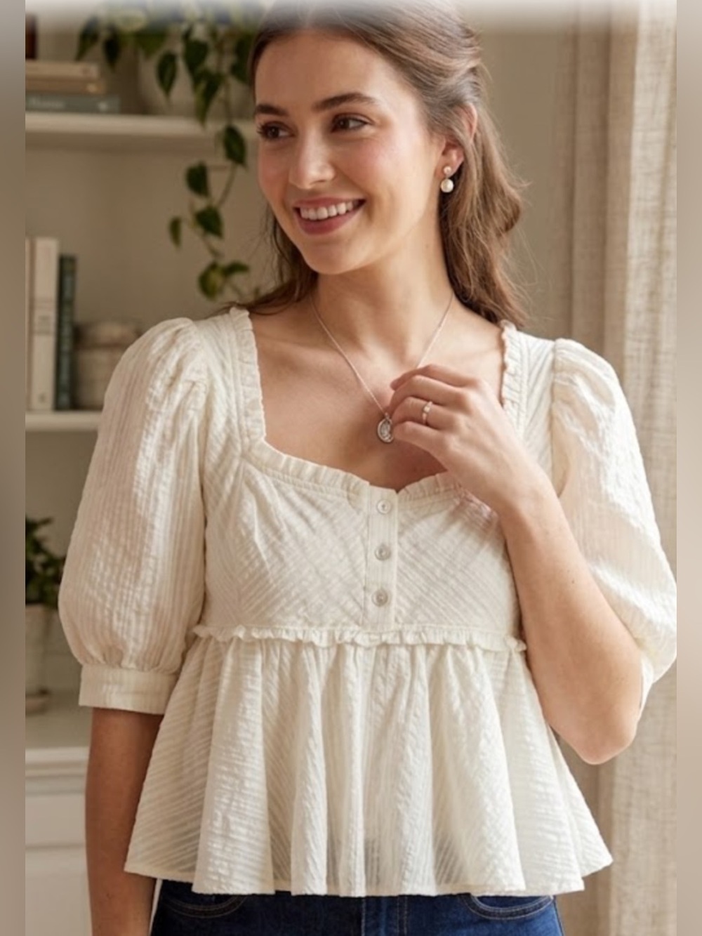 FREE. PEOPLE. Elegant White Ruffled Women's Top size XS - Picture 1 of 10